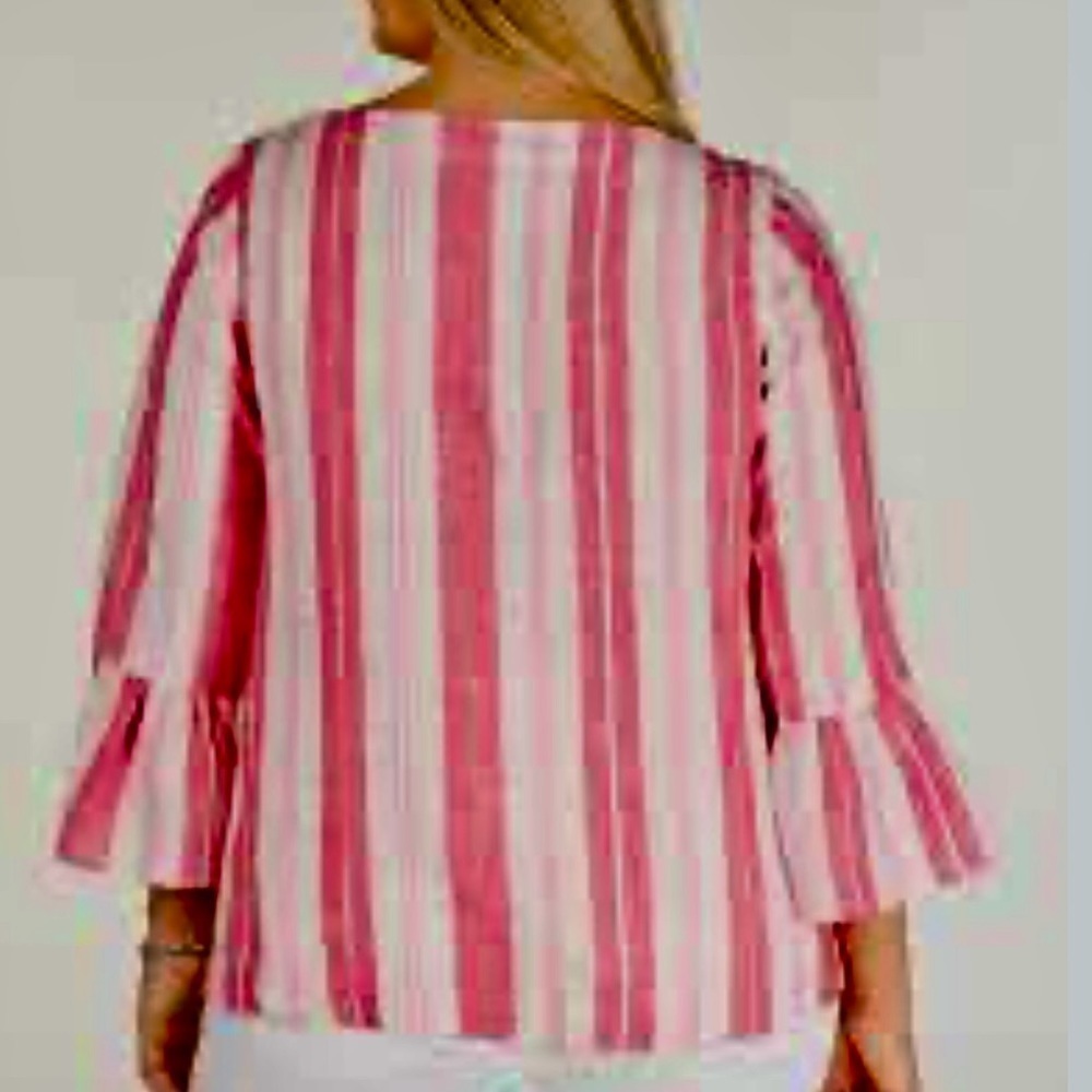 Charter Club Pink Linen Striped 3/4 Ruffle Sleeves Casual Top Womenโs XL - Picture 3 of 9
